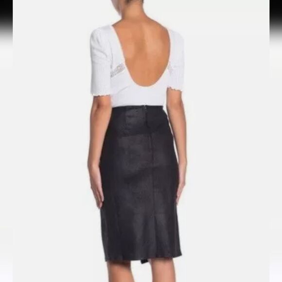 Free People Whitney Black Faux Leather Front Slit Midi Skirt Size M - Picture 6 of 10